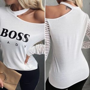 Boss Lady Cold Shoulder Mesh Long Sleeve Top